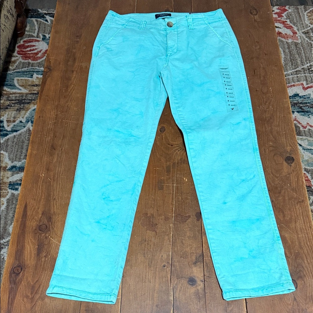 American Eagle Outfitters Teal Pants 4 stretch skinny chino nwt